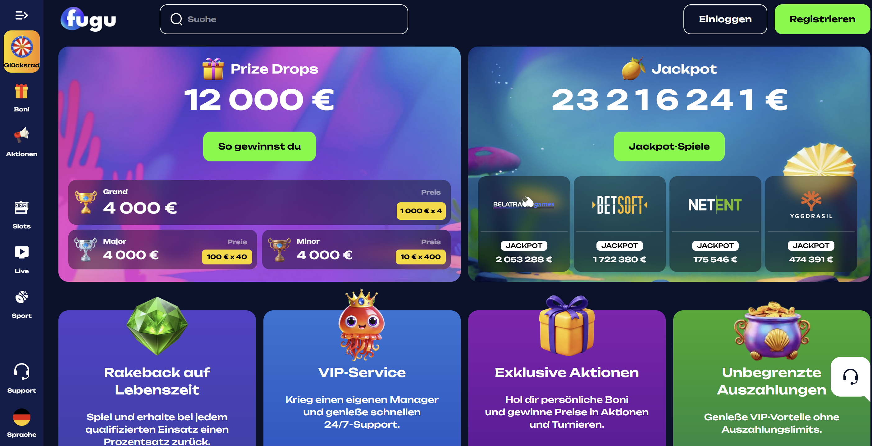 Fugu Casino Prize Drops und Jackpots
